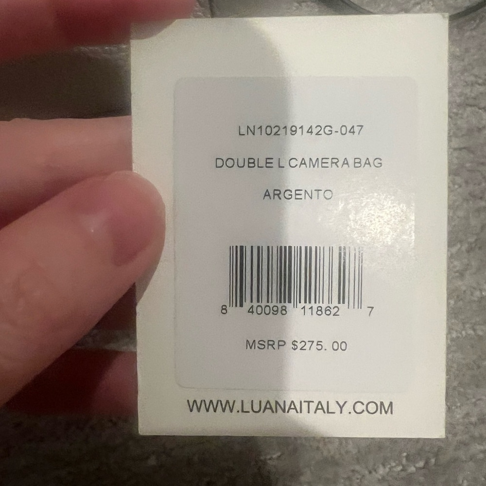 Luana Italy Womens Metallic Grain Leather Double L Camera Handbag Silver - Picture 4 of 15